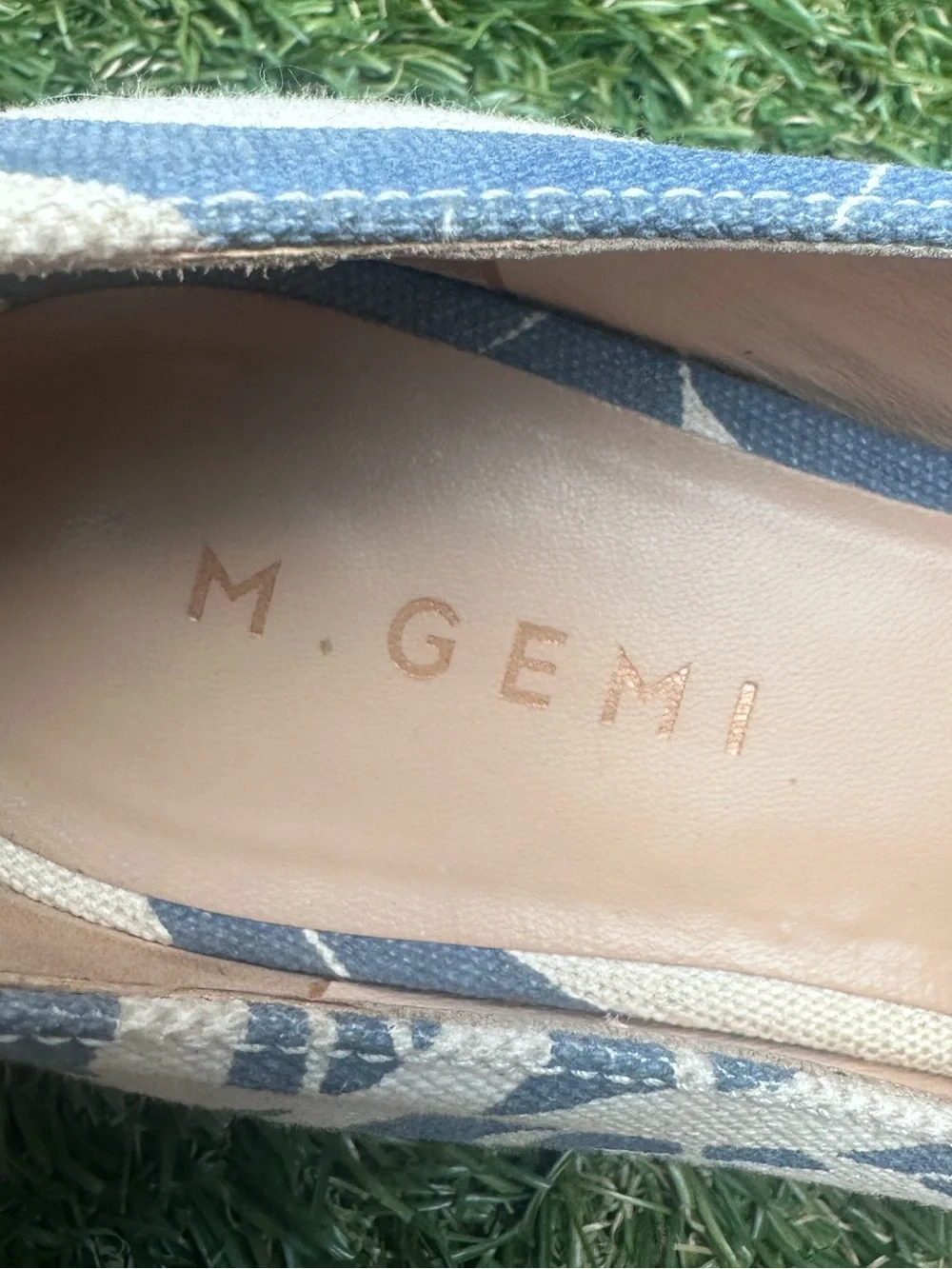 M. Gemi Blue and Cream Botanical Canvas Espadrilles